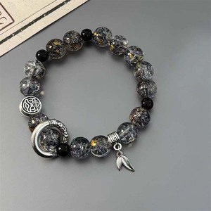 Bracciale con perline nere effetto ghiaccio in stile cinese, regolabile, fatto a mano, con ciondoli per coppie, gioielli per uomo e donna, stile punk hip hop - Product Image 3