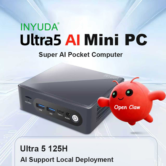 Intel Core Ultra-5-125H Driven INYUDA NUC 8GB Memory + 256GB SSD Blue Frame Mini PC Compatible with Win10/11 Unleash Gaming