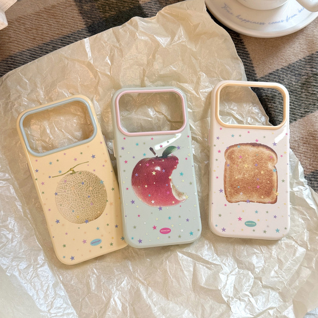 Ins Style Soft TPU Fruit Stars Phone Case for iPhone 17 Pro Max Bread Phone Cover for iphone 16 15 14 13 Pro Toast Phone Case