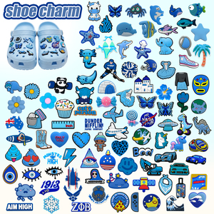 Breloques de chaussures en caoutchouc souple 3 cm, série bleue 2D, personnalisables, en gros, pour la décoration de sabots - Product Image 1
