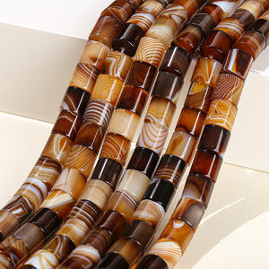 JD Vente en Gros Perles en Pierre Naturelle Forme Cylindrique 12x12mm <span class=keywords><strong>Agate</strong></span> Rayée Café Noire Perles Rondes Libres pour Fabrication de Bijoux - Product Image 1