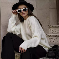 Suéter de punto acanalado grueso para mujer, cuello redondo, hombros caídos, manga larga, estilo túnica oversize, moderno, para invierno