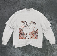 T-shirt personnalisable surdimensionné 100 % coton, streetwear, tissu tricoté double couche épais, 300 grammes, manches longues, col rond pour homme