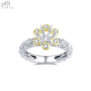 Anillo de compromiso de alta gama con diseño floral vintage en oro blanco y amarillo de 18K con diamantes naturales sin piedra principal para boda de mujer. - Product Image 1