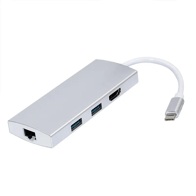 Baik Kualitas 7-In-1 USB C Adaptor Type C <span class=keywords><strong>Hub</strong></span> untuk PD + 2 SD Card Reader + 2 USB 3.0 Ethernet Lan Splitter