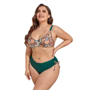 Bikini de talla grande para mujer, traje de baño de cintura alta, bañador de dos piezas estampado a la moda, 2022