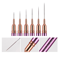 Set de 6 Pinceles de Gel Metálicos Púrpura de Lujo para Arte de Uñas, con Mango Metálico Profesional, para Diseño, Pintura y Dibujo DIY