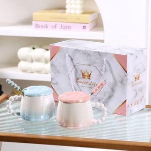 <span class=keywords><strong>Mug</strong></span> en céramique coloré avec couvercle à motif marbré, <span class=keywords><strong>support</strong></span> pour cuillère, impression de logo - Cadeau accompagnant - Product Image 2