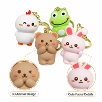 Lot de 4 porte-clés animaux mignons lumineux en PVC, jouet anti-stress durable pour enfants, cadeau