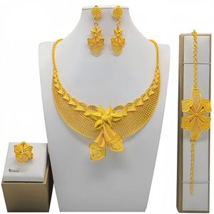 24K Gold Jewelry <b>Set</b> Necklace Earrings Ring <b>Bracelet</b> Women Wedding Luxury Flower Design Fine Jewelry <b>Sets</b> - Product Image 4