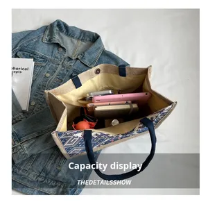 Borsa a Tracolla in Tela Grande Capacità Nuova Moda Etnica Stile Retrò Europeo Americano Borsa Tote Quotidiana per Studenti - Product Image 3