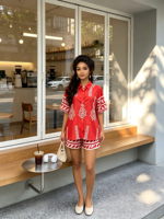 Ensemble deux pièces tendance 2026 : chemise et short imprimés tribaux africains avec col boutonné pour les vacances d'été à la plage