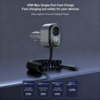 Cargador de Coche Portátil GC16 con Cuatro Puertos USB-C de Carga Rápida, 12-24V, Encendedor de Cigarrillos Universal, para iPhone y Teléfonos Móviles, con Cable Espiral de 1.5m