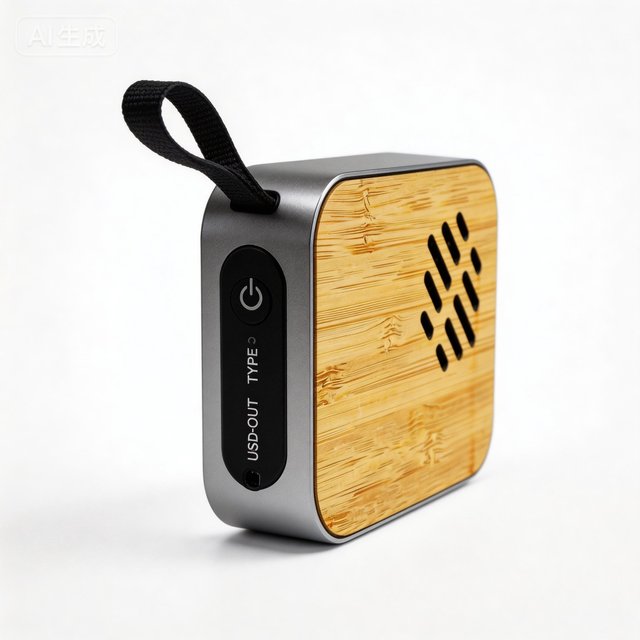 Eco-Friendly Rechargeable Portable for V5.4 Speaker with 2400mAh Battery Mini Square Bamboo Wood Design