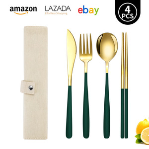Juego de cubiertos de acero inoxidable estilo coreano para exteriores con bolsa de almacenamiento portátil para picnic - Product Image 5