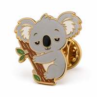 Broche personnalisée en alliage de zinc plaqué or, émail souple, motif koala mignon, style antique et moderne, souvenir promotionnel OEM, papillon