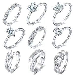 2024时尚无最小起订量女性实心纯银钻石5A 8A氧化锆订婚承诺婚礼精品时尚珠宝戒指