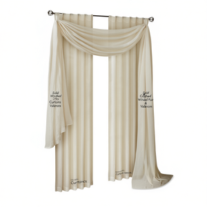 Paire de rideaux et cantonnières en organza froissé, 2 pièces, panneau de fenêtre style classique, translucide, installation sur tringle fixe, pour salon - Product Image 1