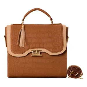 Bolso de Mano de Piel Sintética para Mujer Fana Belen M3823 Color Camel, Bolso Tote con una Correa y Cierre de Hebilla para Uso Diario - Product Image 3