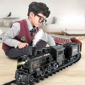 Track toys Premium Kids Stimulation Alloy Track Train Toy set Electric Steam Train Railway Classical Smoke Track Train Toy Gift