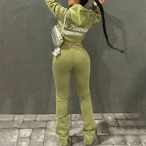 3043 kadın rahat mektup nakış sportif <span class=keywords><strong>2</strong></span>-Piece setleri uzun kollu Hoodie & kısa Sweatpants için sonbahar spor izci - Product Image 2