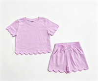 Meisjes 2-delige casual set effen kleur geschulpte zoom T-shirt met korte mouwen en shorts met trekkoord Kinderen zomerloungewear katoenen kleding