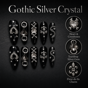 Faux ongles gothiques sombres en PMMA, longs, à pression, avec strass noirs, forme cercueil, couvrance totale, faits à la main, pour doigts - Product Image 4
