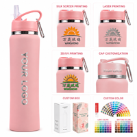 Botella de Agua Personalizada de 20/24 oz, Doble Pared Aislada, Acero Inoxidable 304, Portátil, con Forma de Cintura, con Asa y Pajita, para Deportes al Aire Libre