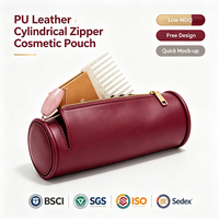 Pochette cosmétique cylindrique en cuir PU en gros, trousse de toilette de voyage personnalisée en forme de tube rond pour outils de maquillage pour femmes