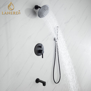 <span class=keywords><strong>Baignoire</strong></span> cachée murale en laiton, ensemble <span class=keywords><strong>de</strong></span> robinets <span class=keywords><strong>de</strong></span> douche <span class=keywords><strong>de</strong></span> pluie ronde noire, toilette avec Certification CE et UPC - Product Image 1