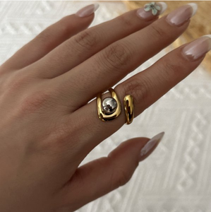 Anel de Aço Inoxidável Banhado a Ouro 18k RINHOO INS com Bolas de Aço Irregulares Multicamadas e Personalidade Exagerada em Dois Tons – Joia de Presente - Product Image 5