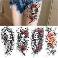 Nouveau design 3D noir réaliste tatouage temporaire feu lion tigre loup fleur crâne Halloween autocollants de tatouage demi-bras