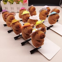 Épingles à cheveux d'animaux DIY en gros Lovely Funny Kawaii Brown Bow Hat Capybara Hair Clip en taille 5cm en tissu métallique pour le printemps