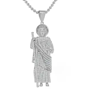 Duyizhao Unisex 14K White Gold Plated Full Diamond Saint Jude San Judas Tadeo Pendent Charm Personality Jewelry