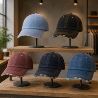 Casquette de baseball en denim délavé, visière incurvée, sangle réglable, style streetwear décontracté