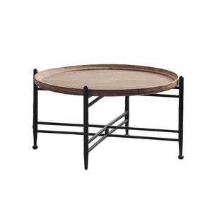 The Seventh Day Vintage Round Coffee <b>Table</b> <b>Wood</b> <b>Top</b> Iron Frame Combination Living Room Side <b>Table</b> - Product Image 5