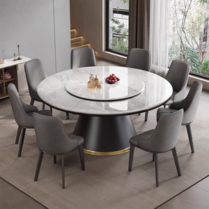 Mesa de Comedor Redonda Moderna con Plato Giratorio y Base de Pedestal Grande para Comedor o Muebles de Restaurante - Product Image 1