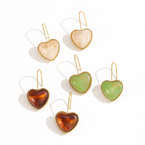 Heart Shape Resin Drop Earrings Gold <b>Frame</b> Bezel Setting For Women Fashion Jewelry TE60494 - Product Image 4