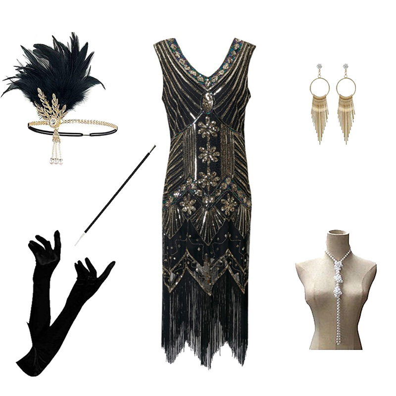 Accessoires de robe noirs et dorés F