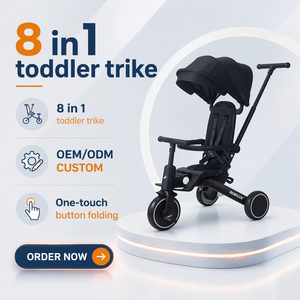 Tricycle évolutif 8-en-1 en plastique pliable à une main pour bébé, fabriqué en Chine, avec fonction d'équilibre et de poussée pour enfants - Product Image 1