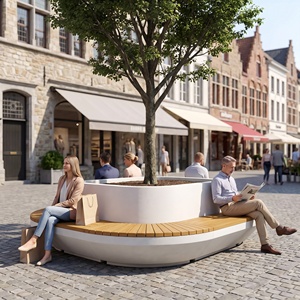 Banc de jardin extérieur rond, banc de patio, siège d'arbre, siège de rue, banc de place publique - Product Image 1