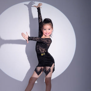 高品質ブラックラテンダンスドレス女の子用フリンジレース練習服キッズ用コスチューム - Product Image 5
