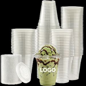 Gobelets jetables personnalisables en PET avec logo, calibre 89 mm, 10/12/14/16/20/24 oz, pour boissons froides et café, avec couvercles transparents et pailles plates - Product Image 1