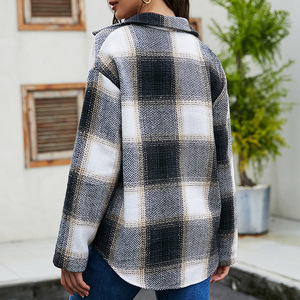 Otoño e Invierno nueva camisa a cuadros para mujer chaqueta de mujer Abrigos de mujer de tela de lana - Product Image 4