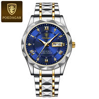 Montre-Bracelet de Luxe POEDAGAR 615 pour Homme, Nouvelle, en Acier Inoxydable Étanche avec Affichage Lumineux de la Date et du Jour, Style Affaires, 22mm, Alliage