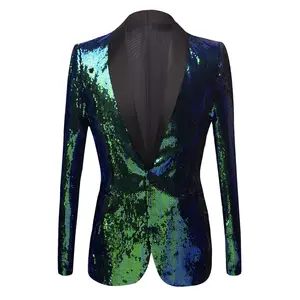 J069 parlatıcı erkek son tasarım elbise erkek şal yaka Blazer tasarımları yeşil Sequins takım elbise ceket DJ kulübü sahne şarkıcı giysi
