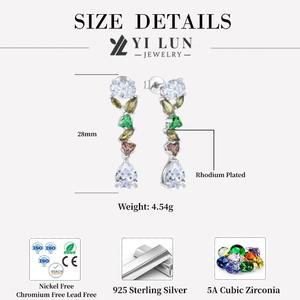Pendientes Largos Hipoalergénicos <span class=keywords><strong>de</strong></span> Plata <span class=keywords><strong>de</strong></span> Ley 925 con Circonita Cúbica Geométrica Multicolor, Diseño <span class=keywords><strong>de</strong></span> Lujo, Chapados en Rodio, Regalo para Fiestas - Product Image 6