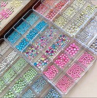 6 Grilles de Perles Sirène Aurore à Effet Bulle pour Ongles, Tailles Mixtes 2-5mm, Perles Plates Demi-Rondes Couleurs Bonbon, Décorations d'Ongles