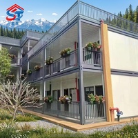 Casa Contenedor de Panel Sándwich de Dos Pisos de Alta Calidad, Edificio Modular Prefabricado para Espacio Residencial Temporal, Hotel o Oficina