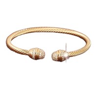 Großhandel Gedrehtes Kabel-Armreif für Damen, Edelstahl Goldton Kubisches Zirkonia Pavé Kugel Offener Armreif Geschenk-Schmuck